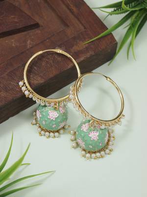 Traditional Handcrafted Meena work Jhumki Hoop Earrings for Women/Girls  1