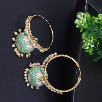 Traditional Handcrafted Meena work Jhumki Hoop Earrings for Women/Girls  2