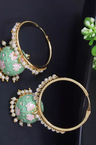Traditional Handcrafted Meena work Jhumki Hoop Earrings for Women/Girls 