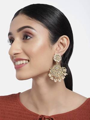 Matt Finish Chandbali Earrings Handcrafted Kundan & Pearl  1