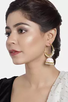 I Jewels Traditional Handcrafted Enamelled Jhumki Hoop Earrings (E2915W)