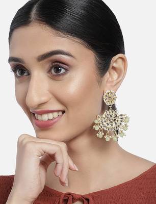 Matt Finish Chandbali Earrings Handcrafted Kundan & Pearl  1