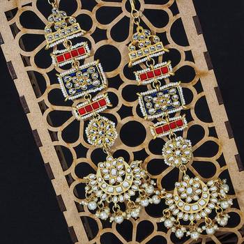 ENAMEL KUNDAN AND PEARL WORK CHANDBALI EARRINGS  1