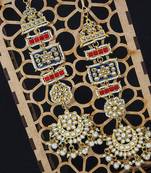 ENAMEL KUNDAN AND PEARL WORK CHANDBALI EARRINGS 