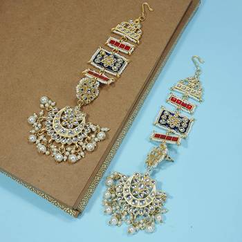 ENAMEL KUNDAN AND PEARL WORK CHANDBALI EARRINGS  2