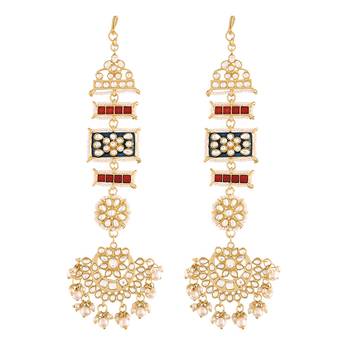 ENAMEL KUNDAN AND PEARL WORK CHANDBALI EARRINGS  3