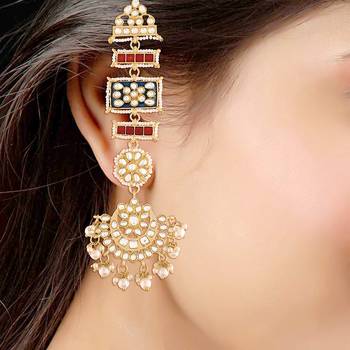 ENAMEL KUNDAN AND PEARL WORK CHANDBALI EARRINGS  4