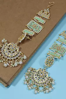 Enamel Kundan and Pearl Work Chandbali Earrings 