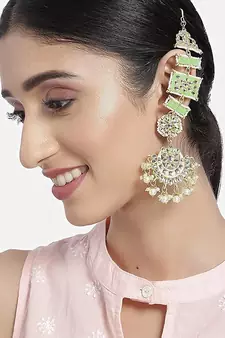 Enamel Kundan and Pearl Work Chandbali Earrings 
