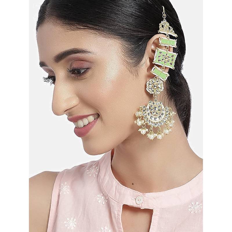Enamel Kundan and Pearl Work Chandbali Earrings 