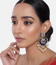 Blue Meena Work Earring Glided With Kundan & Pearls
