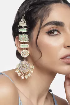 Enamel Kundan and Pearl Work Chandbali Earrings 