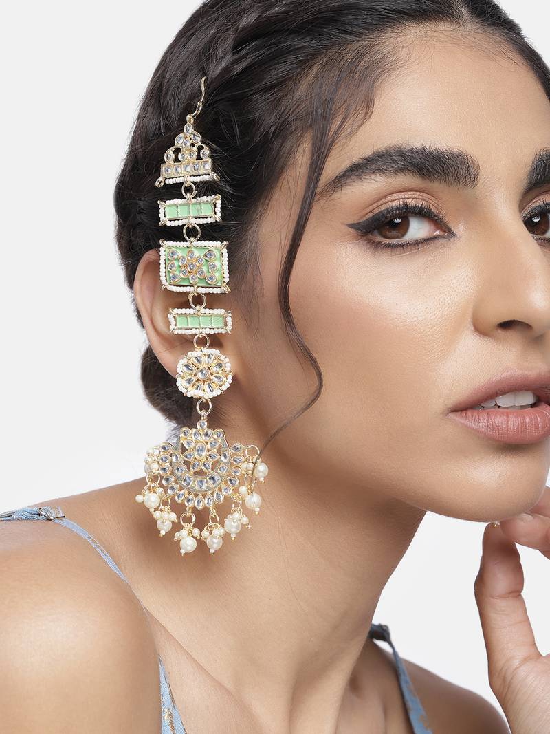 Enamel Kundan and Pearl Work Chandbali Earrings 