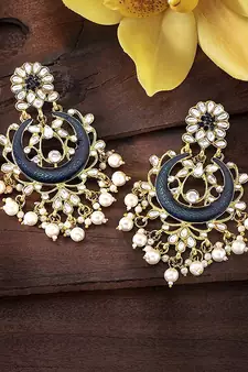 Blue Meena Work Earring Glided With Kundan & Pearls