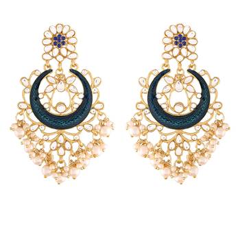 Blue Meena Work Earring Glided With Kundan & Pearls 3