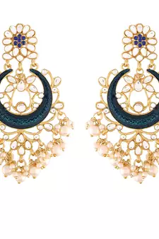 Blue Meena Work Earring Glided With Kundan & Pearls
