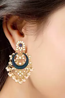 Blue Meena Work Earring Glided With Kundan & Pearls