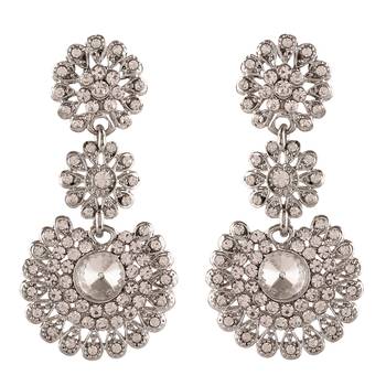 Silver Plated  Traditional CZ Diamond Studded Earrings  1