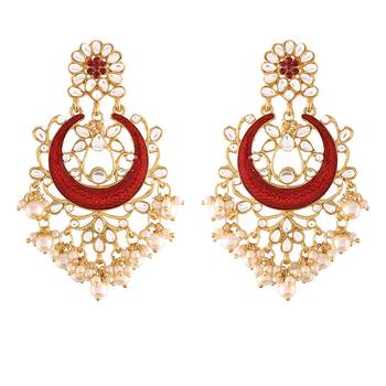 I Jewels Traditional Handcrafted Maroon Meena Work Earring Glided With Kundan & Pearls  3
