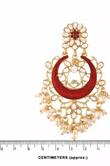 I Jewels Traditional Handcrafted Maroon Meena Work Earring Glided With Kundan & Pearls 