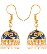 Traditional Handcrafted Blue Meena Work Jhumka Earring Glided with Pearls 