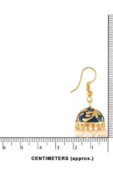 Traditional Handcrafted Blue Meena Work Jhumka Earring Glided with Pearls 