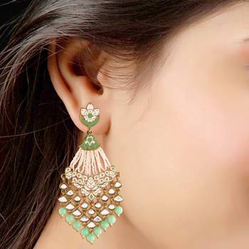 Ethnic Meenakari Dangler Earrings studded with Kundan   3