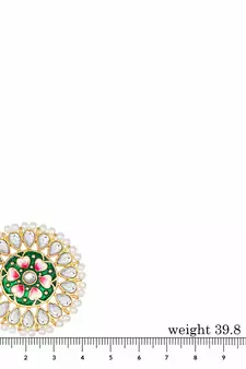 Round Kundan Pearl Meena Work Handcraft Stud Earrings 