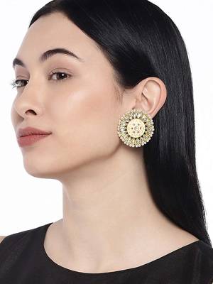 Round Kundan Pearl Meena Work Handcraft Stud Earrings  3