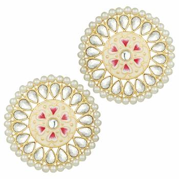 Round Kundan Pearl Meena Work Handcraft Stud Earrings  4