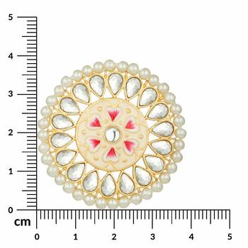 Round Kundan Pearl Meena Work Handcraft Stud Earrings  5