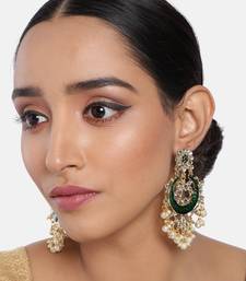 Traditional Handcrafted Green Meena Work Earring Glided With Kundan & Pearls 