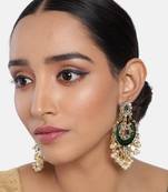 Traditional Handcrafted Green Meena Work Earring Glided With Kundan & Pearls 