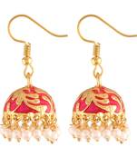 Traditional Handcrafted Red Meena Work Jhumka Earring Glided with Pearls 