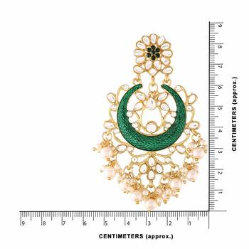 Traditional Handcrafted Green Meena Work Earring Glided With Kundan & Pearls  5