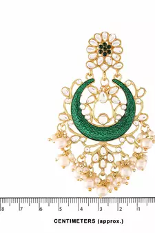 Traditional Handcrafted Green Meena Work Earring Glided With Kundan & Pearls 