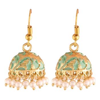 Traditional Handcrafted Meena Work Jhumka Earring Glided with Pearls  1