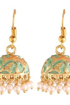 Traditional Handcrafted Meena Work Jhumka Earring Glided with Pearls (E2547Min)
