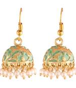 Traditional Handcrafted Meena Work Jhumka Earring Glided with Pearls 