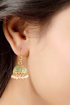 Traditional Handcrafted Meena Work Jhumka Earring Glided with Pearls 