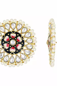 Round Kundan Pearl Meena Work Handcraft Stud Earrings 