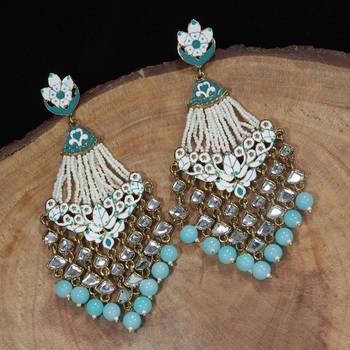Traditional Handcrafted Meena Work Earring Glided With Kundan & Pearls  1