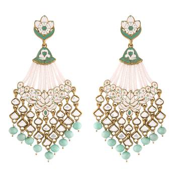Traditional Handcrafted Meena Work Earring Glided With Kundan & Pearls  2