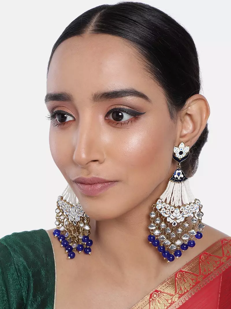 I Jewels 18K Gold Plated Ethnic Meenakari Dangler Earrings studded with Kundan (E2792Bl)