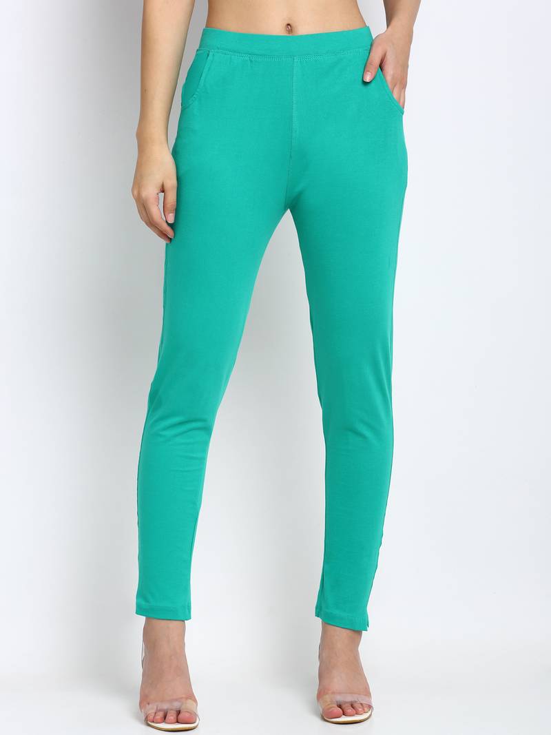 Teal plain cotton leggings NEUDIS by Dhrohar 3493975