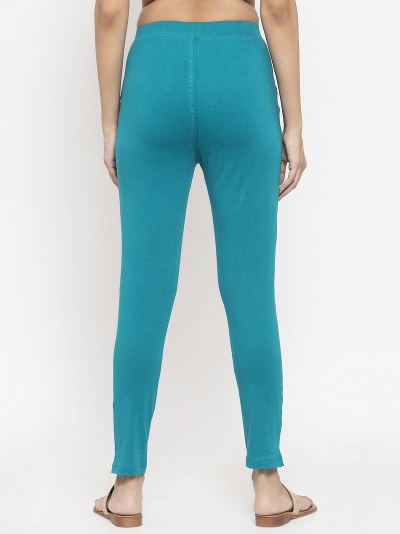 Teal plain cotton leggings NEUDIS by Dhrohar 3493981