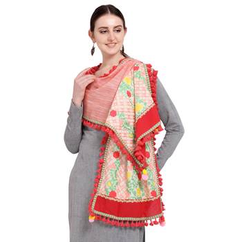 Peach Floral Embroidered Linen Festive Dupatta 4
