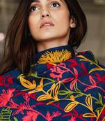 Navy Blue Woollen Embroidered Khadi Muffler