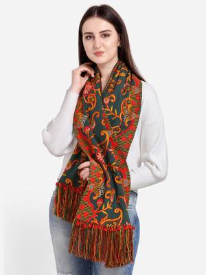 Deep Green Woollen Heavily Embroidered Khadi Muffler 1