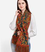 Deep Green Woollen Heavily Embroidered Khadi Muffler